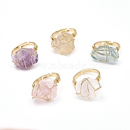 Nuggets Shape Natural Quartz Adjustable Finger Rings, with Brass Findings, Size 9, 19mm(RJEW-E166-05)