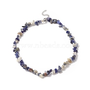 Natural Sodalite Chip Beaded Necklaces with 304 Stainless Steel Lobster Claw Clasp & Chain Extender, Choker Necklace for Women, 15 inch(38.2cm)(NJEW-JN04225-02)