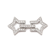 Brass Micro Pave Clear Cubic Zirconia Fold Over Clasps, Star, Platinum, 29.5x13.5x3~4.5mm, Hole: 2.5x0.8mm(KK-C075-10P)