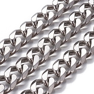 304 Stainless Steel Cuban Link Chains, Faceted, Unwelded, Stainless Steel Color, 13.5~14x11.5~12x3mm(CHS-P007-04P-02)