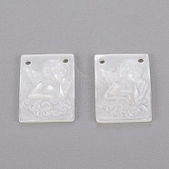Natural White Shell Mother of Pearl Shell Pendants, Rectangle with Angel, 15.5x11.5x2.5mm, Hole: 1mm(SHEL-K004-05)