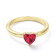 Heart Alloy Rhinestones Finger Rings, Light Gold, FireBrick, 2mm, US Size 8(18.1mm)(RJEW-Z008-21LG-B)