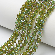 Electroplate Glass Beads Strands, Half Plated, Rainbow Plated, Faceted, Rondelle, Yellow Green, 4x3mm, Hole: 0.4mm, about 123~127pcs/strand, 16.5~16.9 inch(42~43cm)(EGLA-A034-T4mm-J05)