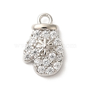 Christmas Theme Brass Micro Pave Cubic Zirconia Charms, Gloves with Snowflake, Platinum, 11x7x2.5mm, Hole: 1.2mm(KK-P278-11P)