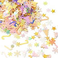 Christmas Theme Plastic Sequins Beads, Golden Sheen, Sewing Craft Decoration, Tree/Star/Snowflake, Mixed Color, 9~18x10~14x0.2~0.3mm, Hole: 0.8~0.9mm, about 18000pcs/500g(KY-C014-06)