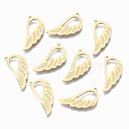 304 Stainless Steel Pendants, Wing, Real 14K Gold Plated, 18x8.5x1mm, Hole: 0.8mm(STAS-S116-075B-G)