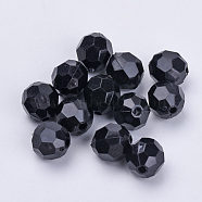 Transparent Acrylic Beads, Faceted, Round, Black, 6x5.5mm, Hole: 1.3mm, about 4200pcs/500g(TACR-Q257-6mm-V72)