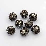 Brass Rhinestone Round Beads, Grade A, Nickel Free, Antique Bronze, Crystal, 12mm in diameter, Hole: 1.5mm(X-RB-A011-12mm-01AB-NF)
