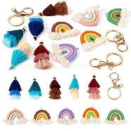 DIY Rainbow Tassel Keychain Making Kit, Including Cotton Tassel & Polycotton Woven Pendants, Alloy Keychain Clasp Findings, Mixed Color, 15Pcs/set(DIY-TA0004-96)