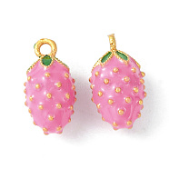 Brass Enamel Charms, Imitation Fruit, Matte Gold Color, Prickly Pear Charm, Hot Pink, 13.5x7.5x8mm, Hole: 1.4mm(X-KK-G462-32MG)