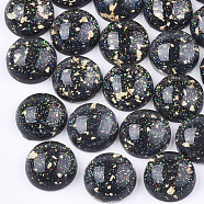 Resin Cabochons, with Glitter Powder and Gold Foil, Half Round, Black, 12x5.5mm(CRES-T012-07A)