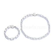 Aluminum Paperclip Chain Bracelets & Necklaces Jewelry Sets, with Flower Alloy Toggle Clasps, Platinum, 7-5/8 inch(19.5cm), 15.94 inch(40.5cm)(SJEW-JS01093)