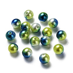Rainbow ABS Plastic Imitation Pearl Beads, Gradient Mermaid Pearl Beads, Round, Dark Blue, 9.5~10x9mm, Hole: 1.6mm, about 1000pcs/500g(OACR-Q174-10mm-16)