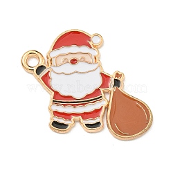 Christmas Theme Alloy Enamel Pendants, Light Gold, Santa Claus, 22x25x1.2mm, Hole: 2mm(ENAM-I060-01B)