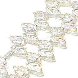 Electroplate Glass Beads Strands, Leaf, Lemon Chiffon, 11x7x4mm, Hole: 0.8mm, about 100pcs/strand, 23.15~23.50''(58.8~59.7cm)(X-EGLA-B004-02A-FR01)