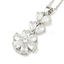 304 Stainless Steel Cable Chain Necklaces, Brass Clear Cubic Zirconia Flower Pendant Necklaces, Stainless Steel Color, 17.72 inch(45cm)(NJEW-H040-10P)