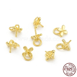 925 Sterling Silver Peg Bails, with Jump Rings, Clover, Golden, 6x5mm, Ring: 4.5x0.7mm, Pin: 0.7mm(STER-Z001-013G)