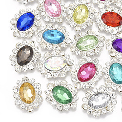 Alloy Acrylic Rhinestone Cabochons, with Rhinestone, Faceted, Oval, Silver Color Plated, Mixed Color, 24x18x5~5.5mm(RB-T008-08S)