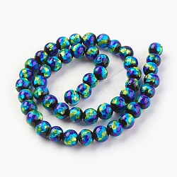 Handmade Silver Foil Glass Lampwork Beads, Round, Dodger Blue, 8~8.5mm, Hole: 1.2mm(LAMP-P051-G02-8mm)