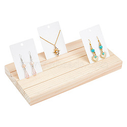3-Slot Rectangle Wood Earring Display Card Holder, Jewelry Organizer Tray for Earring Storage, Blanched Almond, 12.5x25x2.4cm, Slot: 4mm(WOOD-WH0042-09)