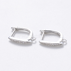Brass Micro Pave Cubic Zirconia Hoop Earring Findings with Latch Back Closure, Nickel Free, with Horizontal Loop, Horse Eye, Real Platinum Plated, 17.5x2.5x12.5mm, Hole: 1.5mm, Pin: 1mm(X-KK-T048-033P-NF)