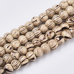 Dyed Natural Wooden Beads Strands, with Wavy Pattern, Lead Free, Round, Navajo White, 8.5x7mm, Hole: 2mm, about 139pcs/strand, 36.61 inch(X-WOOD-T025-006-LF)