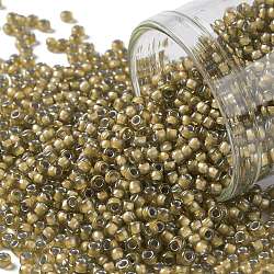 TOHO Round Seed Beads, Japanese Seed Beads, (375) Inside Color Topaz/Light Gray Lined, 11/0, 2.2mm, Hole: 0.8mm, about 1110pcs/bottle, 10g/bottle(SEED-JPTR11-0375)