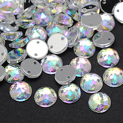 Sew on Rhinestone, Taiwan Acrylic Rhinestone, Two Holes, Garments Accessories, Faceted, Half Round/Dome, Colorful, 13x4.5mm, Hole: 1mm(ACRT-M008-13mm-14)