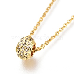 Brass Micro Pave Clear Cubic Zirconia Pendant Necklaces, with 304 Stainless Steel Cable Chains, Rondelle, Golden, 17.91 inch(45.5cm)(NJEW-A127-16G)