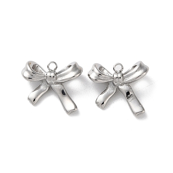 304 Stainless Steel Charms, Bowknot Charms, Stainless Steel Color, 13.5x14.5x6mm, Hole: 1.5mm