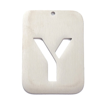 304 Stainless Steel Pendants, Rectangle with Alphabet, Hollow, Letter.Y, 32x22x1mm, Hole: 1.5mm