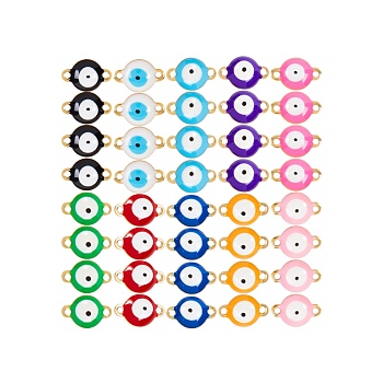 Vacuum Plating 304 Stainless Steel Enamel Links Connectors, Flat Round with Evil Eye, Mixed Color, 12x8x4mm, Hole: 1.4mm, 10 colors, 4pcs/color, 40pcs/box