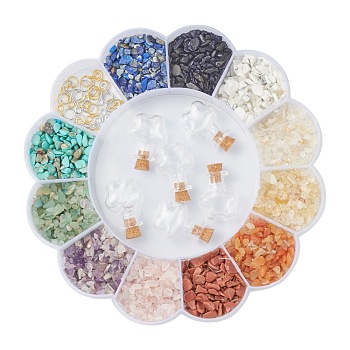Gemstone Chip Beads Wish Bottle DIY Making Kits, Including Glass Wishing Bottle, Natural & Synthetic Gemstone Chip Beads, Iron Jump Rings & Screw Eye Pin Peg Bails, Wish Bottle: 6pcs/box