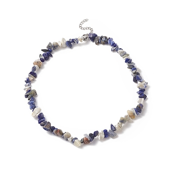 Natural Sodalite Chip Beaded Necklaces with 304 Stainless Steel Lobster Claw Clasp & Chain Extender, Choker Necklace for Women, 15 inch(38.2cm)