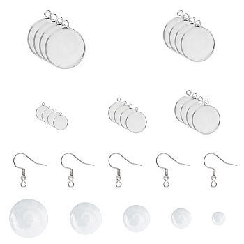 DIY Dangle Earring Making, with 304 Stainless Steel Pendant Cabochon Settings, 316 Surgical Stainless Steel Earring Hooks, Glass Cabochons, Stainless Steel Color, 82x82x27mm
