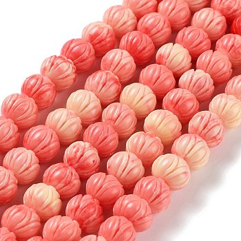 Synthetic Coral Beads, Dyed, Flower, Salmon, 9.5x8.5mm, Hole: 1.5mm, about 43pcs/strand, 13.50''(34.3cm)