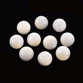 Natural Trochid Shell/Trochus Shell Beads, Half Drilled, Round, Seashell Color, 8mm, Hole: 1mm