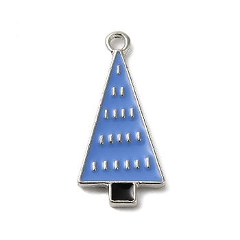 Winter Theme Alloy Enamel Pendants, Platinum, Christmas Tree, 25x12x1.7mm, Hole: 1.8mm