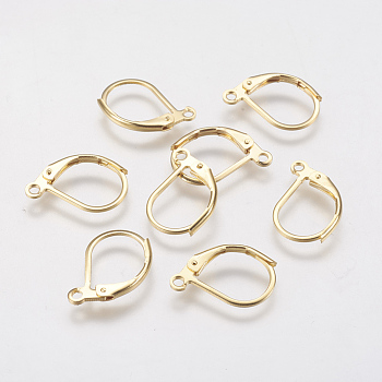 304 Stainless Steel Leverback Earring Findings, with Loop, Golden, 15x11x2mm, Hole: 1.5mm, Pin: 0.6mm