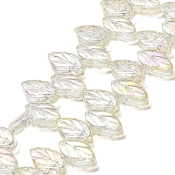 Electroplate Glass Beads Strands, Leaf, Lemon Chiffon, 11x7x4mm, Hole: 0.8mm, about 100pcs/strand, 23.15~23.50''(58.8~59.7cm)