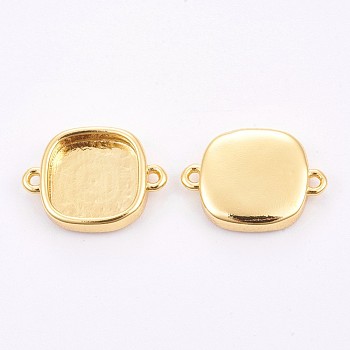 Brass Cabochon Connector Settings, Plain Edge Bezel Cups, Long-Lasting Plated, Square, Golden, Tray: 9x9mm, 11x15x3mm, Hole: 1mm