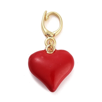 Brass Enamel Pendants, Heart Charms, Real 18K Gold Plated, Red, 16x15x6mm, Hole: 5x6mm