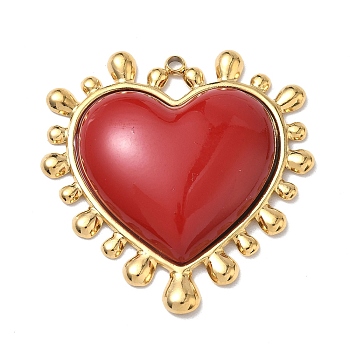 304 Stainless Steel Enamel Big Pendants, Heart Charms, PVD Vacuum Plating, Real 18K Gold Plated, Red, 50x47.5x8.5mm, Hole: 2.5mm