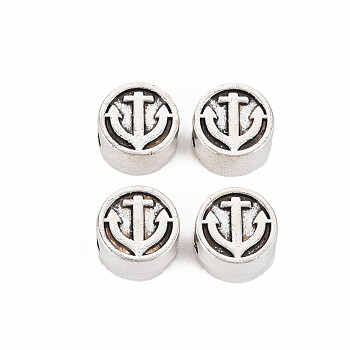 Tibetan Style Alloy European Beads, Cadmium Free & Lead Free, Anchor, Antique Silver, 11x7mm, Hole: 4.5mm, about 410pcs/1000g