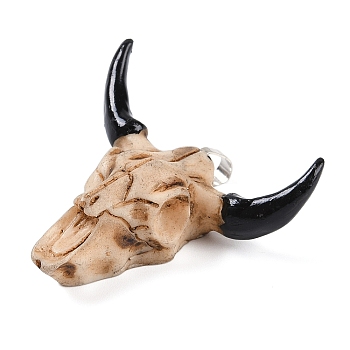 Resin Pendants, Cattle Head Shaped Charms with Brass Snap on Bails, Platinum, 48x47x15mm, Hole: 5x8mm