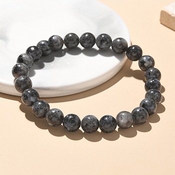 Natural Larvikite Bead Stretch Bracelets, Round, 2-1/8 inch~2-3/8 inch(5.5~6cm), Bead: 8mm