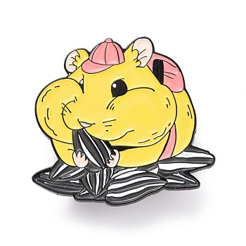 Mouse with Seeds Enamel Pin, Animal Alloy Enamel Brooch for Backpack Clothes, Electrophoresis Black, Goldenrod, 33x35x11mm, Pin: 1mm.