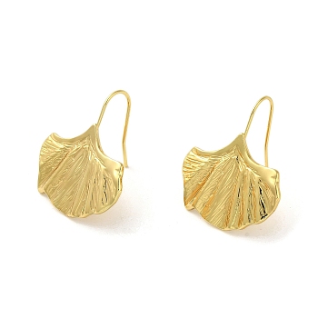 304 Stainlee Steel Dangle Earring, Ginkgo Leaf, Real 18K Gold Plated, 32x28mm