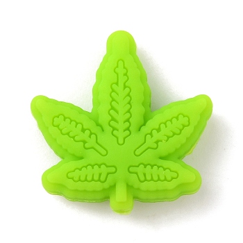 Maple Leaf Silicone Beads, Chewing Beads For Teethers, DIY Nursing Necklaces Making, Light Green, 25.5x25.5x9.5mm, Hole: 3mm