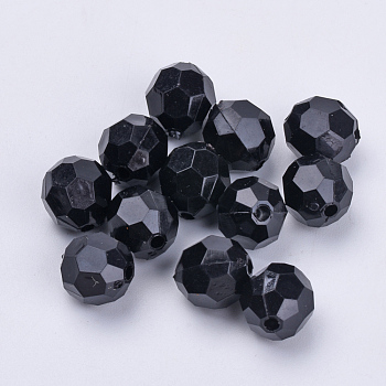 Acrylic Beads, Faceted, Round, Black, 6x5.5mm, Hole: 1.3mm, about 4200pcs/500g